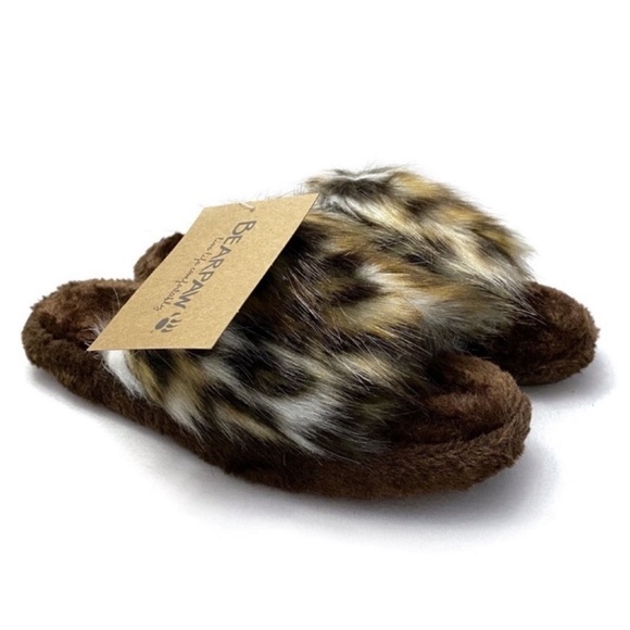 Bearpaw Plush Slippers Leopard Print Faux Fur Slides Brown Size Large 9/… - Picture 3 of 8